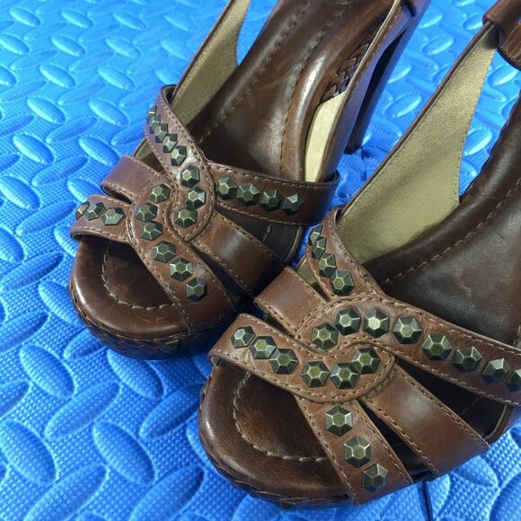 FRYE Women's Shoes Brown Leather Studded Platform High Heel Sandals Size 8 - Picture 11 of 14